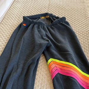 Aviator Nation Black Joggers with Rainbow Stripes